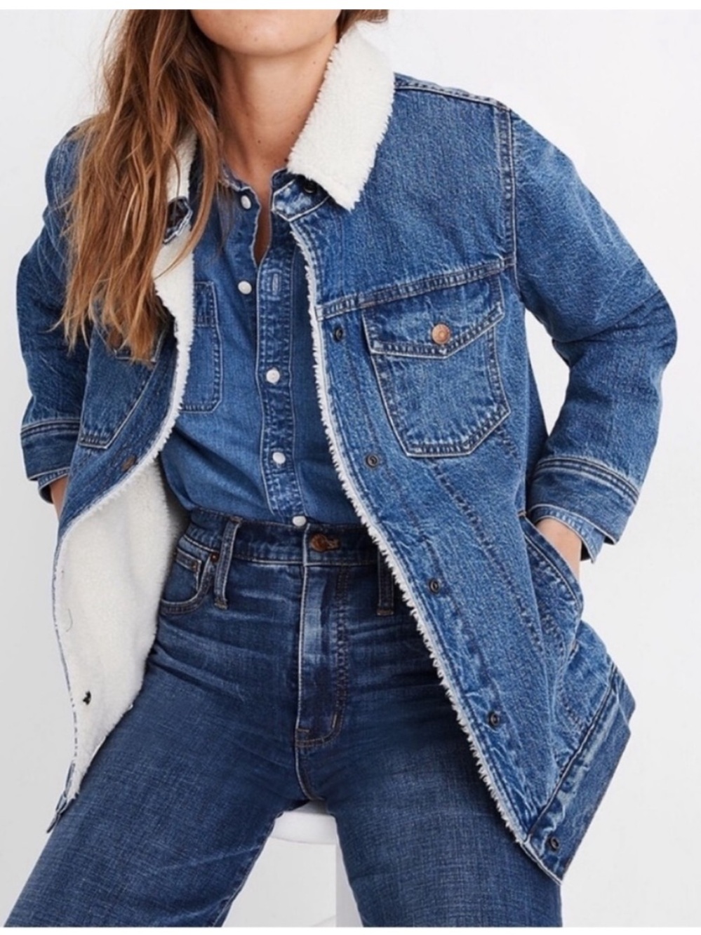 Sleeve Altered! Madewell Denim Jacket in Donaway Wash: Sherpa Edition. 3X. NWT.